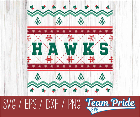 Hawks Ugly Christmas Sweater Festive Holiday Design SVG, EPS, DXF, PNG SVG Team Pride SVG 