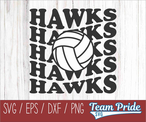 Hawks Volleyball Retro Wave SVG Digital Download Printable - SVG, EPS, DXF, PNG SVG Team Pride SVG 