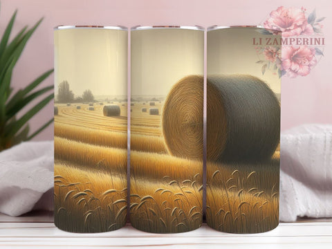 Hay Bales Tumbler, Farm Landscape Design, Rustic Drinkware, 20oz Tumbler, Sublimation Wrap, Country Decor, Agricultural Gifts Sublimation Li Zamperini 