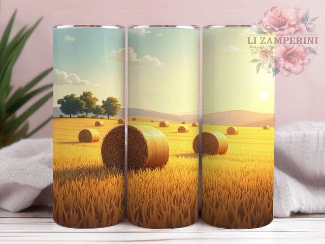 Hay Bales Tumbler, Farm Landscape Design, Rustic Drinkware, 20oz Tumbler, Sublimation Wrap, Country Decor, Agricultural Gifts Sublimation Li Zamperini 