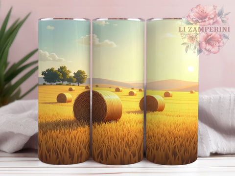 Hay Bales Tumbler, Farm Landscape Design, Rustic Drinkware, 20oz Tumbler, Sublimation Wrap, Country Decor, Agricultural Gifts Sublimation Li Zamperini 