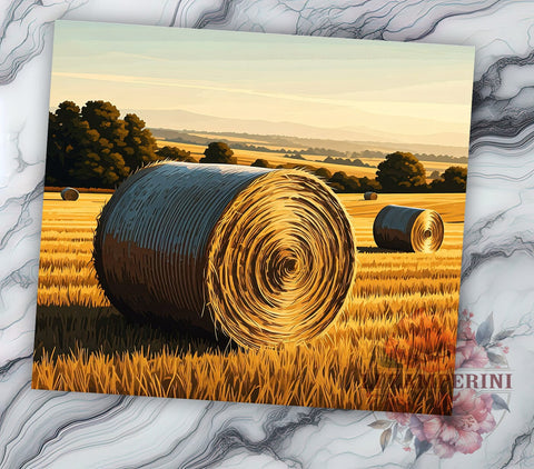 Hay Bales Tumbler, Farm Landscape Design, Rustic Drinkware, 20oz Tumbler, Sublimation Wrap, Country Decor, Agricultural Gifts Sublimation Li Zamperini 