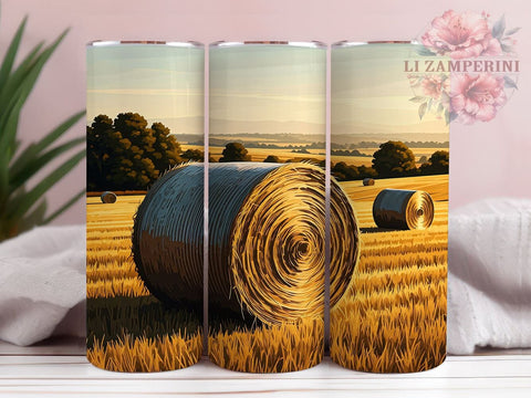 Hay Bales Tumbler, Farm Landscape Design, Rustic Drinkware, 20oz Tumbler, Sublimation Wrap, Country Decor, Agricultural Gifts Sublimation Li Zamperini 