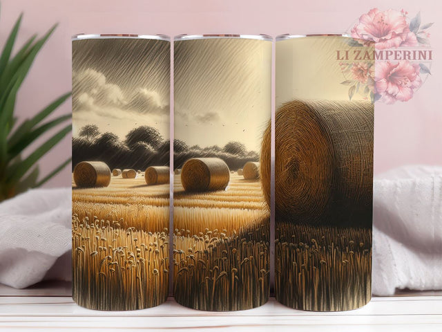 Hay Bales Tumbler, Farm Landscape Design, Rustic Drinkware, 20oz Tumbler, Sublimation Wrap, Country Decor, Agricultural Gifts Sublimation Li Zamperini 