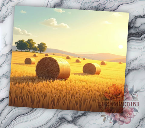 Hay Bales Tumbler, Farm Landscape Design, Rustic Drinkware, 20oz Tumbler, Sublimation Wrap, Country Decor, Agricultural Gifts Sublimation Li Zamperini 