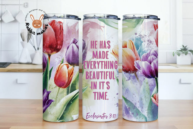 He has made everything beautiful in it's time 20oz skinny tumbler sublimation design Christian digital PNG Sublimation Rabbitmakies 