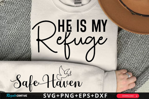 He is My Refuge Sleeve SVG Design, Christian Sleeve SVG, Faith SVG Design, Jesus Sleeve SVG SVG Regulrcrative 