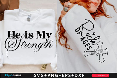 He is My Strength Sleeve SVG Design, Christian Sleeve SVG, Faith SVG Design, Jesus Sleeve SVG SVG Regulrcrative 