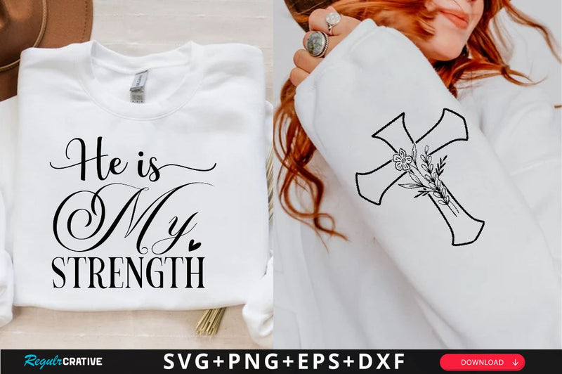 He is My Strength Sleeve SVG Design, Christian Sleeve SVG, Faith SVG Design, Jesus Sleeve SVG SVG Regulrcrative 