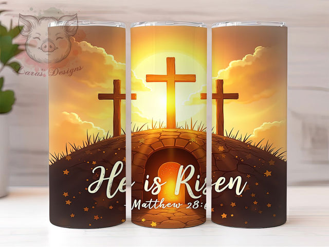 He Is Risen 20oz Bible Verse Easter Tumbler, Christian Cross Tumbler, 20oz Sublimation Wrap, Religious Faith Tumbler, Easter Scripture Tumbler, Inspirational Gift Sublimation Lara' s Designs 
