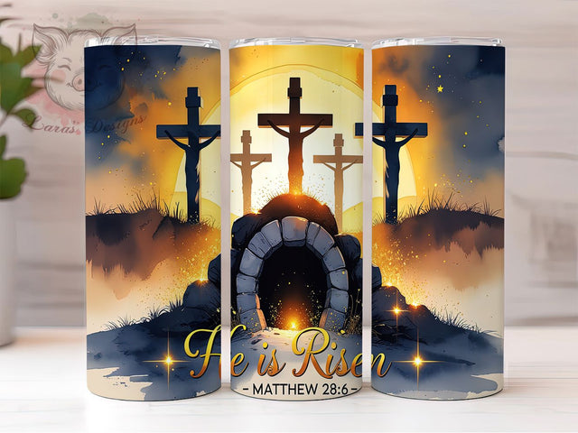 He Is Risen 20oz Bible Verse Easter Tumbler, Christian Cross Tumbler, 20oz Sublimation Wrap, Religious Faith Tumbler, Easter Scripture Tumbler, Inspirational Gift Sublimation Lara' s Designs 