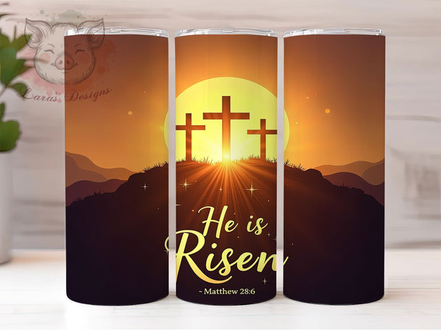 He Is Risen 20oz Bible Verse Easter Tumbler, Christian Cross Tumbler, 20oz Sublimation Wrap, Religious Faith Tumbler, Easter Scripture Tumbler, Inspirational Gift Sublimation Lara' s Designs 
