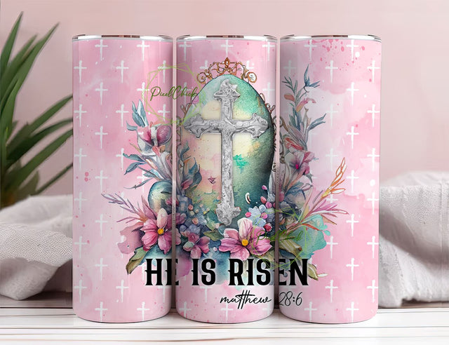 He is Risen, Christian Easter, Cross and Flowers 20 oz Skinny Tumbler Sublimation Design Digital Download PNG Instant DIGITAL ONLY Sublimation PixelChick 