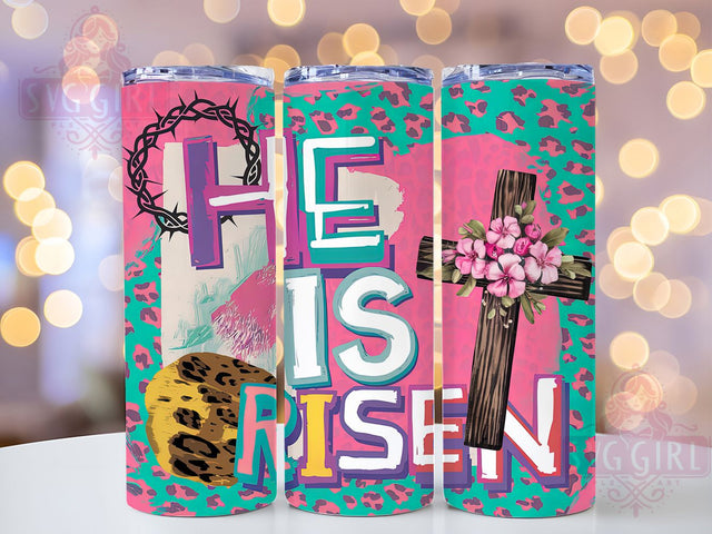 He Is Risen Christian Easter Tumbler, He Is Risen Tumbler Wrap, Religious Tumbler PNG, 20oz Sublimation Wrap, Faith-Based Tumbler Design, Easter Cross Tumbler, Digital Download Tumbler Sublimation SvggirlplusArt 