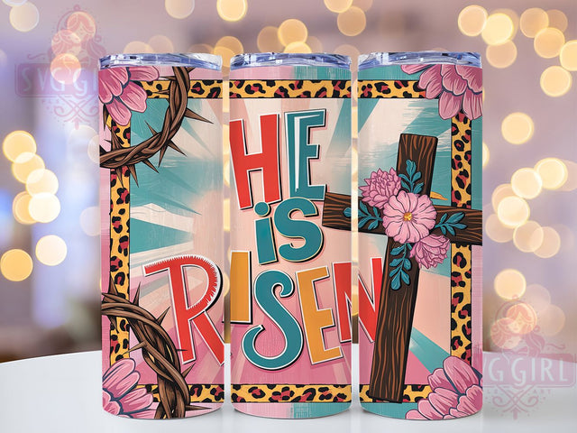 He Is Risen Christian Easter Tumbler, He Is Risen Tumbler Wrap, Religious Tumbler PNG, 20oz Sublimation Wrap, Faith-Based Tumbler Design, Easter Cross Tumbler, Digital Download Tumbler Sublimation SvggirlplusArt 