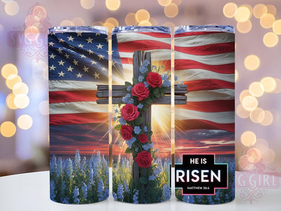 He Is Risen Christian Flag 20oz Tumbler, Christian Cross, American Flag, 20oz Wrap, Sublimation Design, Faith Tumbler, PNG File Sublimation SvggirlplusArt 