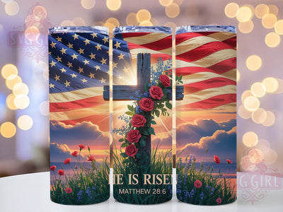 He Is Risen Christian Flag 20oz Tumbler, Christian Cross, American Flag, 20oz Wrap, Sublimation Design, Faith Tumbler, PNG File Sublimation SvggirlplusArt 