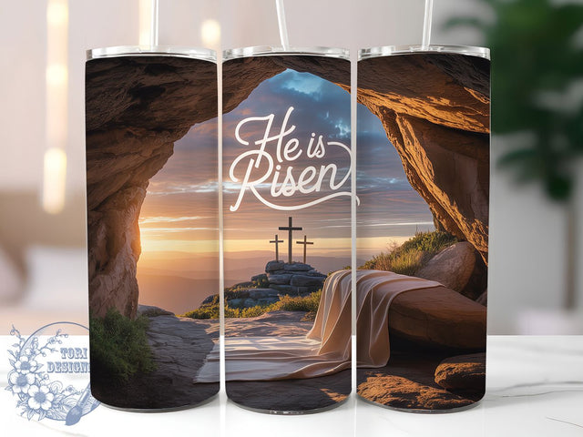 He Is Risen Easter 20oz Tumbler, Easter Christian Cup Wrap, Resurrection Faith Design, Sublimation Tumbler Wrap, 20Oz Tumbler Design, Artistic Scripture Cup, Stylish Easter Wrap Sublimation ToriDesigns 