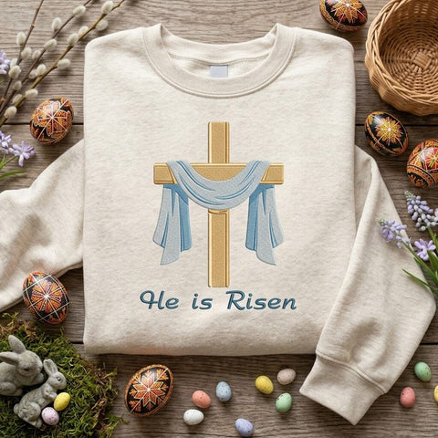 He Is Risen Embroidery Design, Christian Easter Cross Embroidery, Religious Machine Embroidery Pattern, PES DST EXP Jef Vp3 Embroidery/Applique DESIGNS HappyDesignStudio 