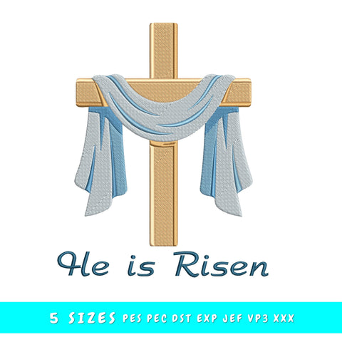 He Is Risen Embroidery Design, Christian Easter Cross Embroidery, Religious Machine Embroidery Pattern, PES DST EXP Jef Vp3 Embroidery/Applique DESIGNS HappyDesignStudio 