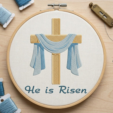 He Is Risen Embroidery Design, Christian Easter Cross Embroidery, Religious Machine Embroidery Pattern, PES DST EXP Jef Vp3 Embroidery/Applique DESIGNS HappyDesignStudio 