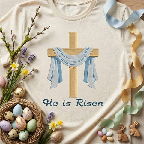 He Is Risen Embroidery Design, Christian Easter Cross Embroidery, Religious Machine Embroidery Pattern, PES DST EXP Jef Vp3 Embroidery/Applique DESIGNS HappyDesignStudio 