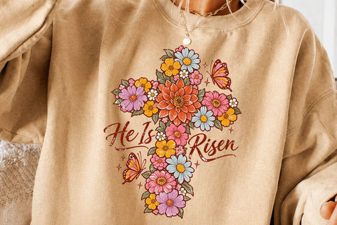 He Is Risen Floral Cross Easter PNG SVG DesignDestine 