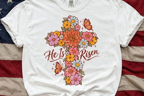 He Is Risen Floral Cross Easter PNG SVG DesignDestine 