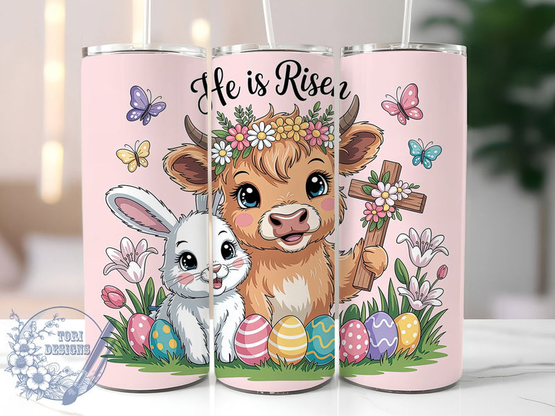He Is Risen Highland Cow Tumbler, Easter Highland Cow Tumbler, Stylish 20oz Wrap, Sublimation Design, Trendy Gift Idea, Religious Easter Wrap, Inspirational Cow Tumbler Sublimation ToriDesigns 