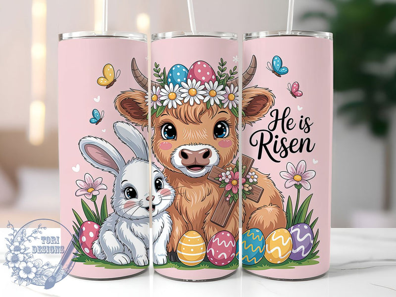 He Is Risen Highland Cow Tumbler, Easter Highland Cow Tumbler, Stylish 20oz Wrap, Sublimation Design, Trendy Gift Idea, Religious Easter Wrap, Inspirational Cow Tumbler Sublimation ToriDesigns 