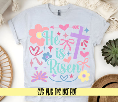 He Is Risen Pastels Colors - Floral Easter Design -Digital Cut File for Cricut - SVG PNG PDF DXF EPS SVG DigitalDesigns365 