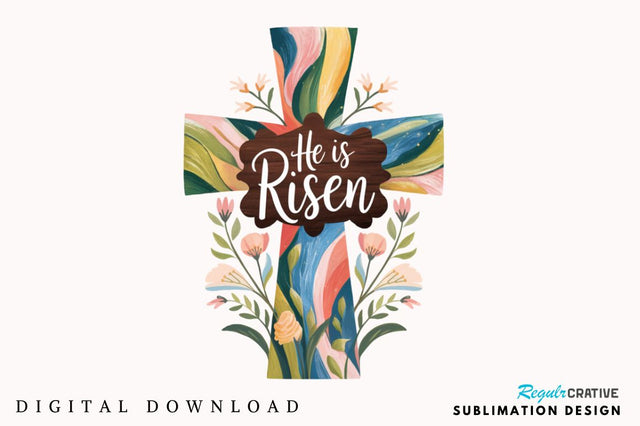 He Is Risen PNG, Easter Floral PNG, Christian Easter PNG, Easter Eggs PNG, Happy Easter PNG, Preppy Easter PNG, Easter PNG, Bible Verse PNG, He Is Risen Floral Cross PNG Sublimation Regulrcrative 