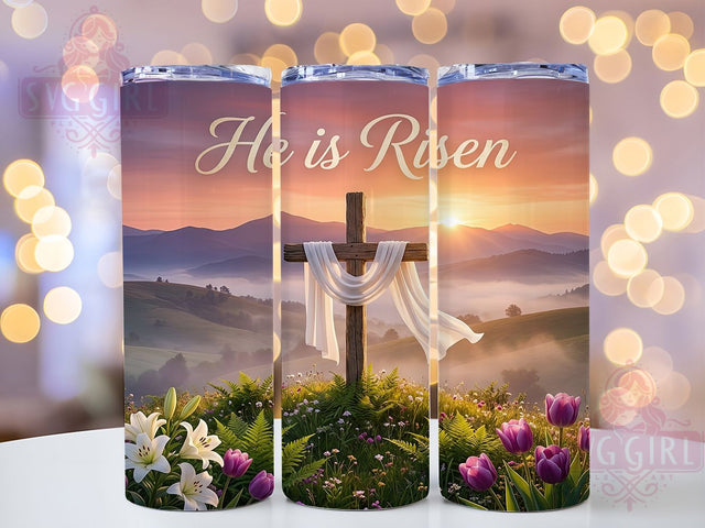 He Is Risen Sunrise Cross Tumbler, Religious Easter Cross Tumbler, Faith Christian Wrap, Stylish 20oz Wrap, Sublimation Design, Trendy Gift Idea, Inspirational Easter Tumbler Sublimation SvggirlplusArt 