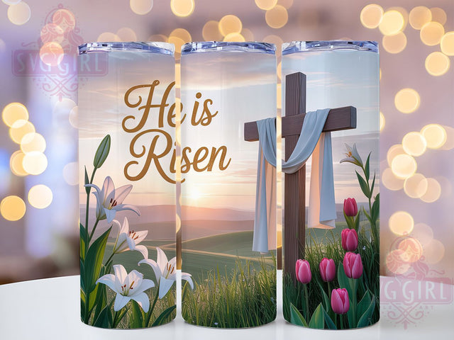 He Is Risen Sunrise Cross Tumbler, Religious Easter Cross Tumbler, Faith Christian Wrap, Stylish 20oz Wrap, Sublimation Design, Trendy Gift Idea, Inspirational Easter Tumbler Sublimation SvggirlplusArt 