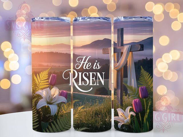 He Is Risen Sunrise Cross Tumbler, Religious Easter Cross Tumbler, Faith Christian Wrap, Stylish 20oz Wrap, Sublimation Design, Trendy Gift Idea, Inspirational Easter Tumbler Sublimation SvggirlplusArt 