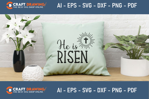 He Is Risen SVG, PNG, Christian Easter Svg Files, Door Hanger Svg, Door Sign Svg, Round Sign Svg, He Is Risen Png, Easter Sign Svg Svg Png Cutting File SVG Debashish Barman 