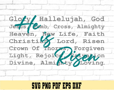 He Is Risen Words - Easter Sunday Design - Digital Cut File for Cricut - SVG PNG PDF DXF EPS SVG DigitalDesigns365 
