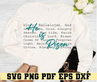 He Is Risen Words - Easter Sunday Design - Digital Cut File for Cricut - SVG PNG PDF DXF EPS SVG DigitalDesigns365 