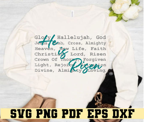 He Is Risen Words - Easter Sunday Design - Digital Cut File for Cricut - SVG PNG PDF DXF EPS SVG DigitalDesigns365 