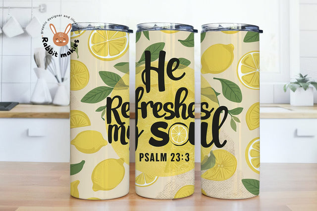 He restores my soul 20 oz skinny Tumbler wrap png digital download , scripture verse tumbler , christian gift tumbler Sublimation Rabbitmakies 