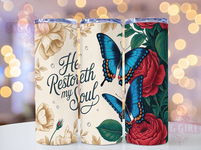 He Restores My Soul Christian Tumbler, Christian Tumbler, Bible Verse Tumbler, Religious Sublimation, Faith Tumbler, Inspirational Tumbler, 20oz Wrap Design Sublimation SvggirlplusArt 