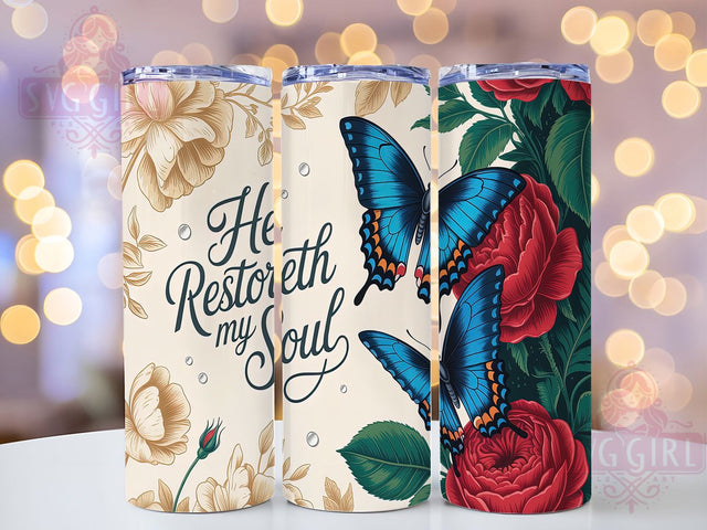 He Restores My Soul Christian Tumbler, Christian Tumbler, Bible Verse Tumbler, Religious Sublimation, Faith Tumbler, Inspirational Tumbler, 20oz Wrap Design Sublimation SvggirlplusArt 