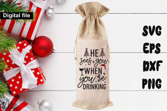 He Sees You When You’re Drinking SVG – Funny Christmas Wine Bag SVG Isabella Machell 