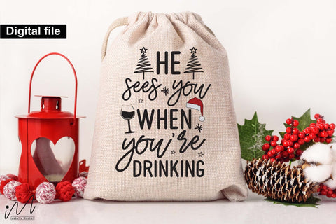 He Sees You When You’re Drinking SVG – Funny Christmas Wine Bag SVG Isabella Machell 