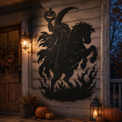 Headless Horseman Laser SVG | Halloween Horse Rider DXF | Pumpkin Rider CNC File | Spooky Metal Wall Art | Plasma Cut Design SVG HappyDesignStudio 