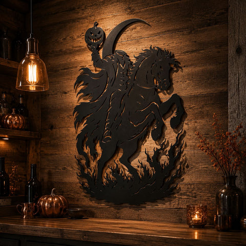 Headless Horseman Laser SVG | Halloween Horse Rider DXF | Pumpkin Rider CNC File | Spooky Metal Wall Art | Plasma Cut Design SVG HappyDesignStudio 