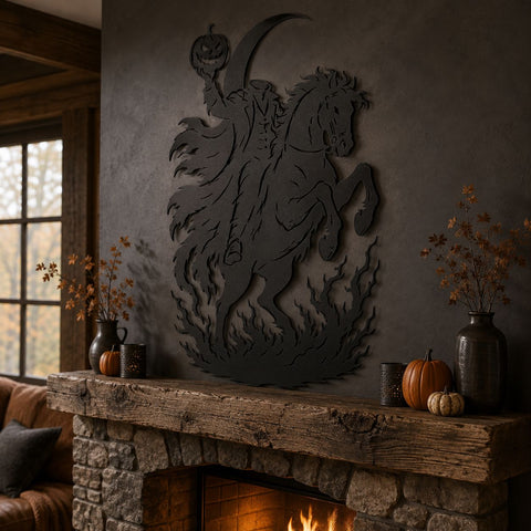 Headless Horseman Laser SVG | Halloween Horse Rider DXF | Pumpkin Rider CNC File | Spooky Metal Wall Art | Plasma Cut Design SVG HappyDesignStudio 