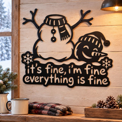 Headless Snowman Laser SVG | It's Fine I'm Fine Everything Is Fine DXF | Funny Christmas Metal Wall Art | Winter Plasma Cutting File SVG HappyDesignStudio 