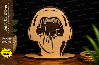 Headphone Music Wave Laser Cut Svg Design SVG Regulrcrative 