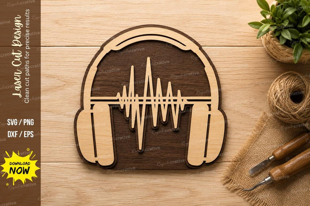 Headphone Sound Wave Laser Cut SVG Design SVG Regulrcrative 